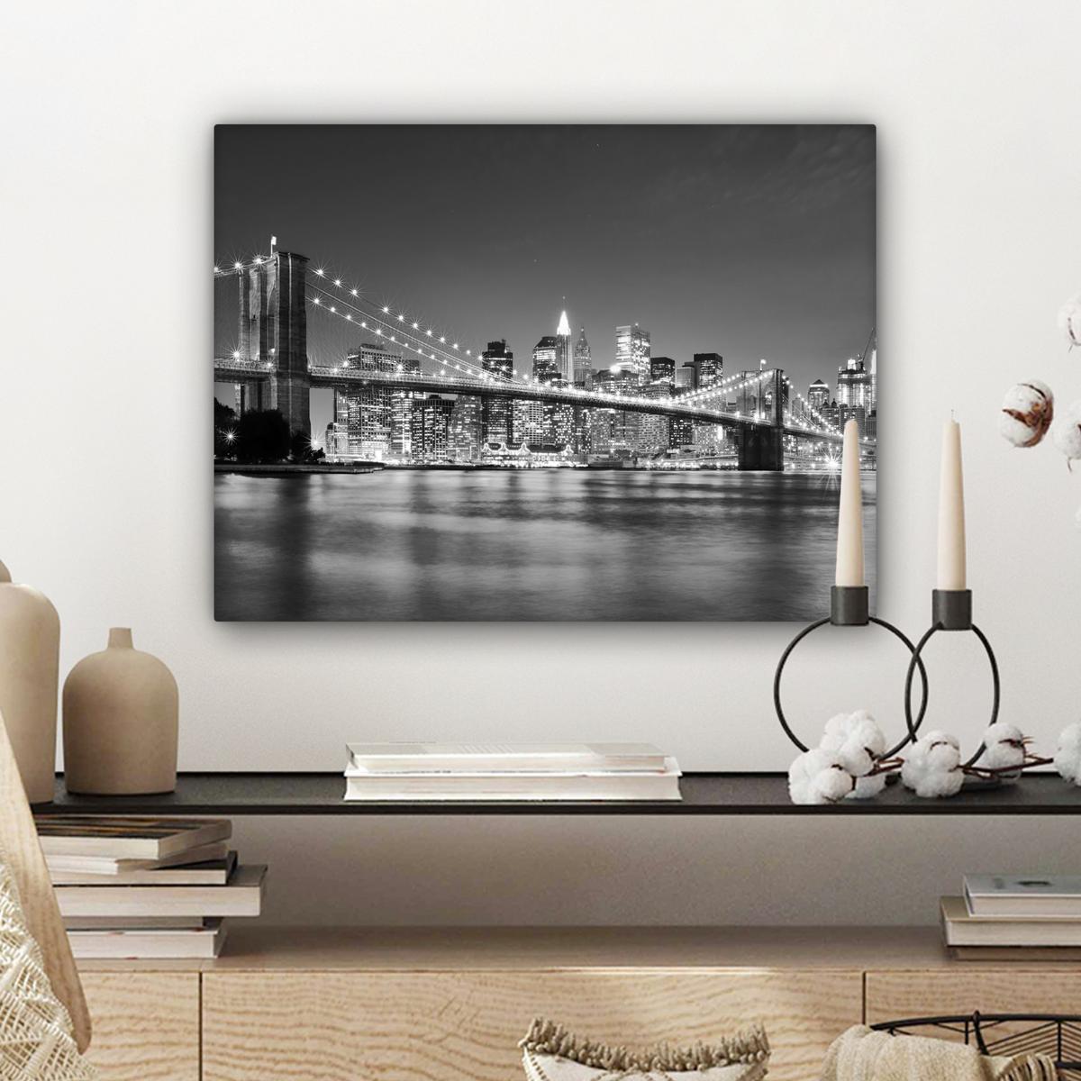 LEINWANDBILD New York - Brücke - Brooklyn - Schwarz und weiß - Architektur Wandbild 40x30 cm - Schwarz, Textil (40/30cm) - MuchoWow