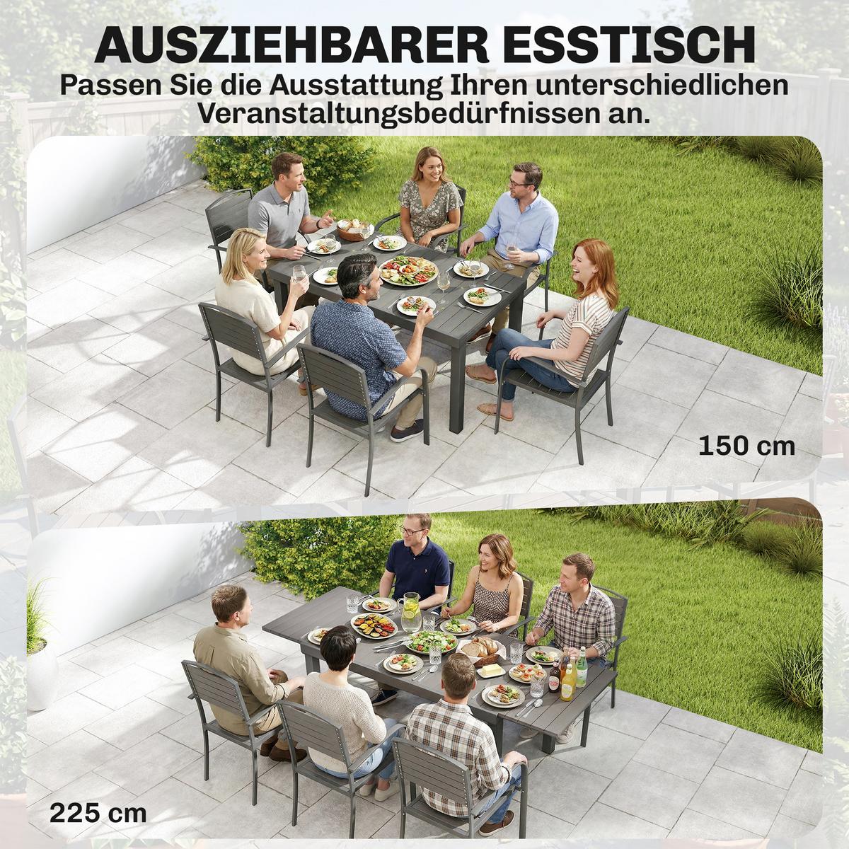 OUTDOOR-ESSGRUPPE 7er Set Aluminium WPC Grau - Grau, Kunststoff/Metall - Outsunny