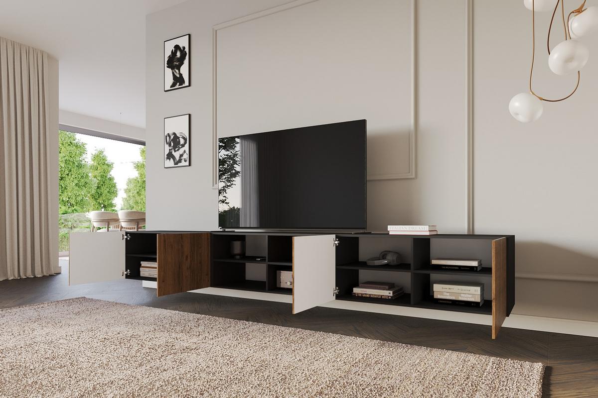 LOWBOARD KITO-W 3x100x40x40 cm - Schwarz / Katania - Eiche Wotan/Schwarz, Holzwerkstoff (300/40/40cm) - ALTDECOR