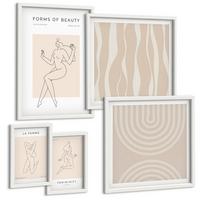 BILDER SET 5er Set - 50x50 cm & 20x30 cm & 40x60 cm Weißer Rahmen - Eine Sammlung minimalistischer Formen - Weiß, Kunststoff (40/60cm) - TULUP