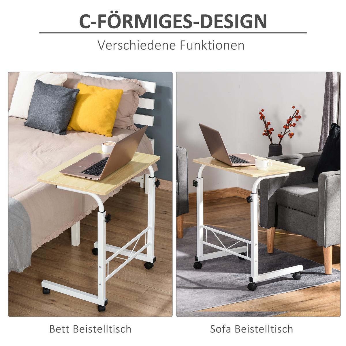 BEISTELLTISCH mit Rollen Ahorn - Ahornfarben, Kunststoff (60/40/78cm) - HOMCOM