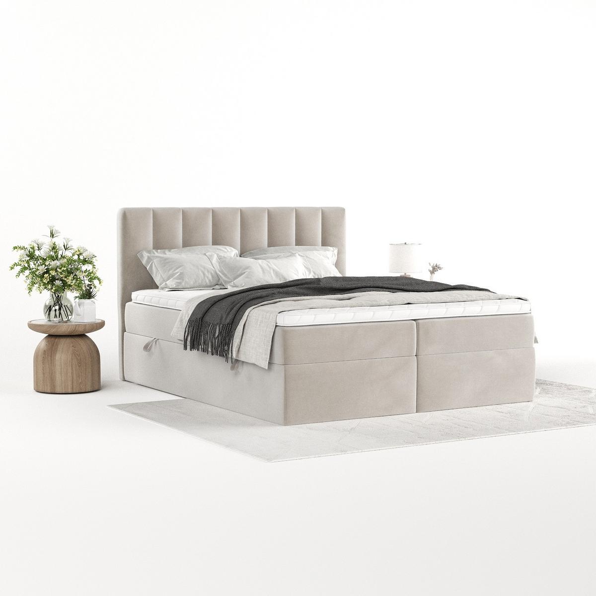 BOXBETT Bari 140/200 cm Hellbeige im Paros Stoff - Beige, Holz/Holzwerkstoff (140/200cm) - AltaBeds