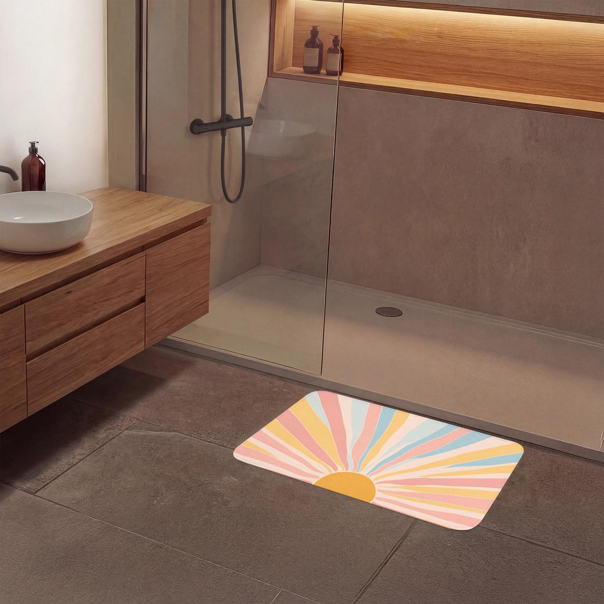 BADEMATTE Illustration - Sonne - Pastellfarben 80x50 cm - Pastellblau, Textil (80/50cm) - OnlyWow