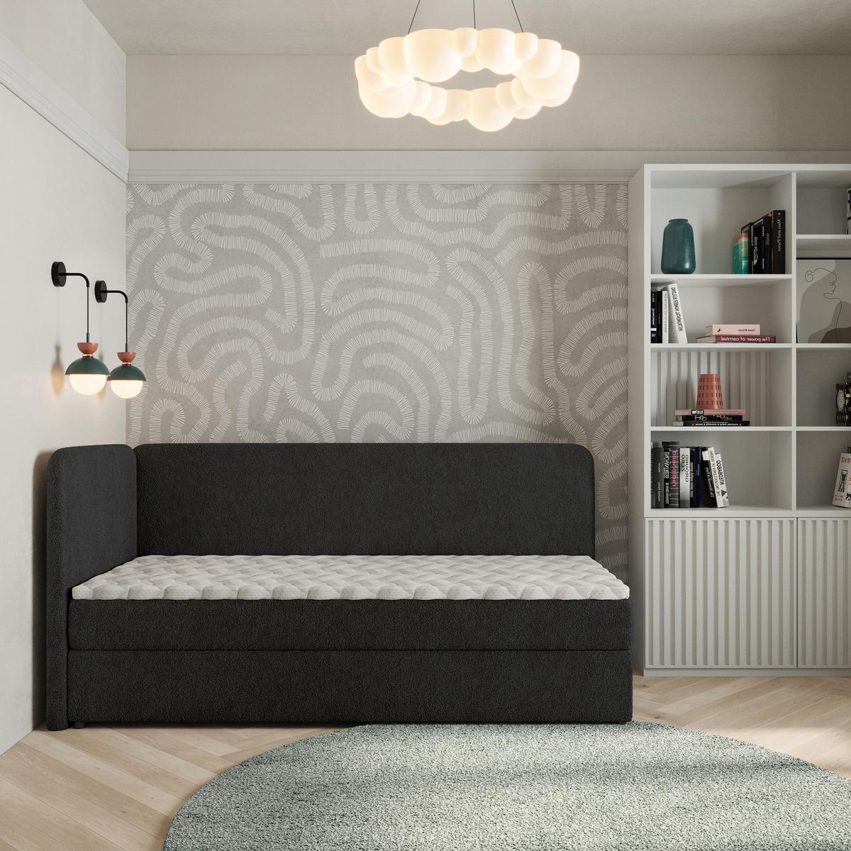 BOXBETT GINA 100x200 cm mit Matratze und Topper, H2+H3 - Schwarz - Schwarz, Holz (100/200cm) - MASSENO
