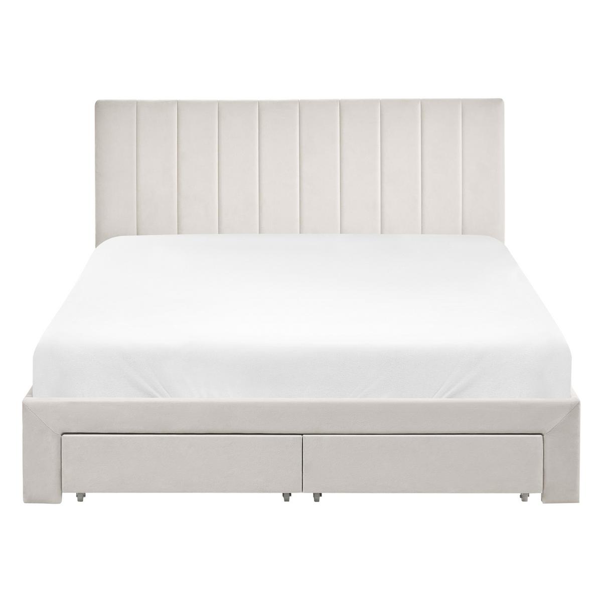 BETT mit Schubladen 140/200 cm Samtstoff Cremeweiß Lonzac - Creme, Textil (140/200cm) - Beliani