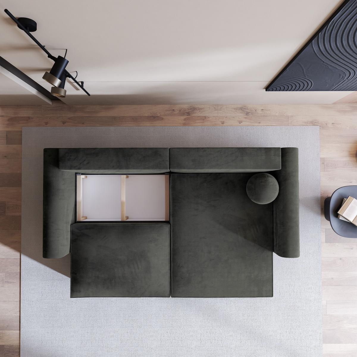 ECKSOFA FIANO M Schwarz Velours-Stoff mit Schlaffunktion - Schwarz/Grau, Holz/Kunststoff (245/148cm) - MASSENO
