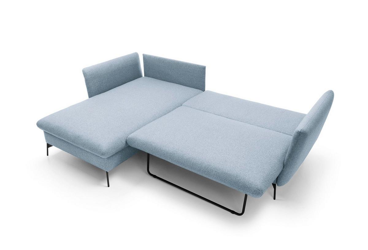 ECKSOFA FERRO Blau Geflochtener Stoff mit Schlaffunktion - Blau, Holz (258/167cm) - MASSENO
