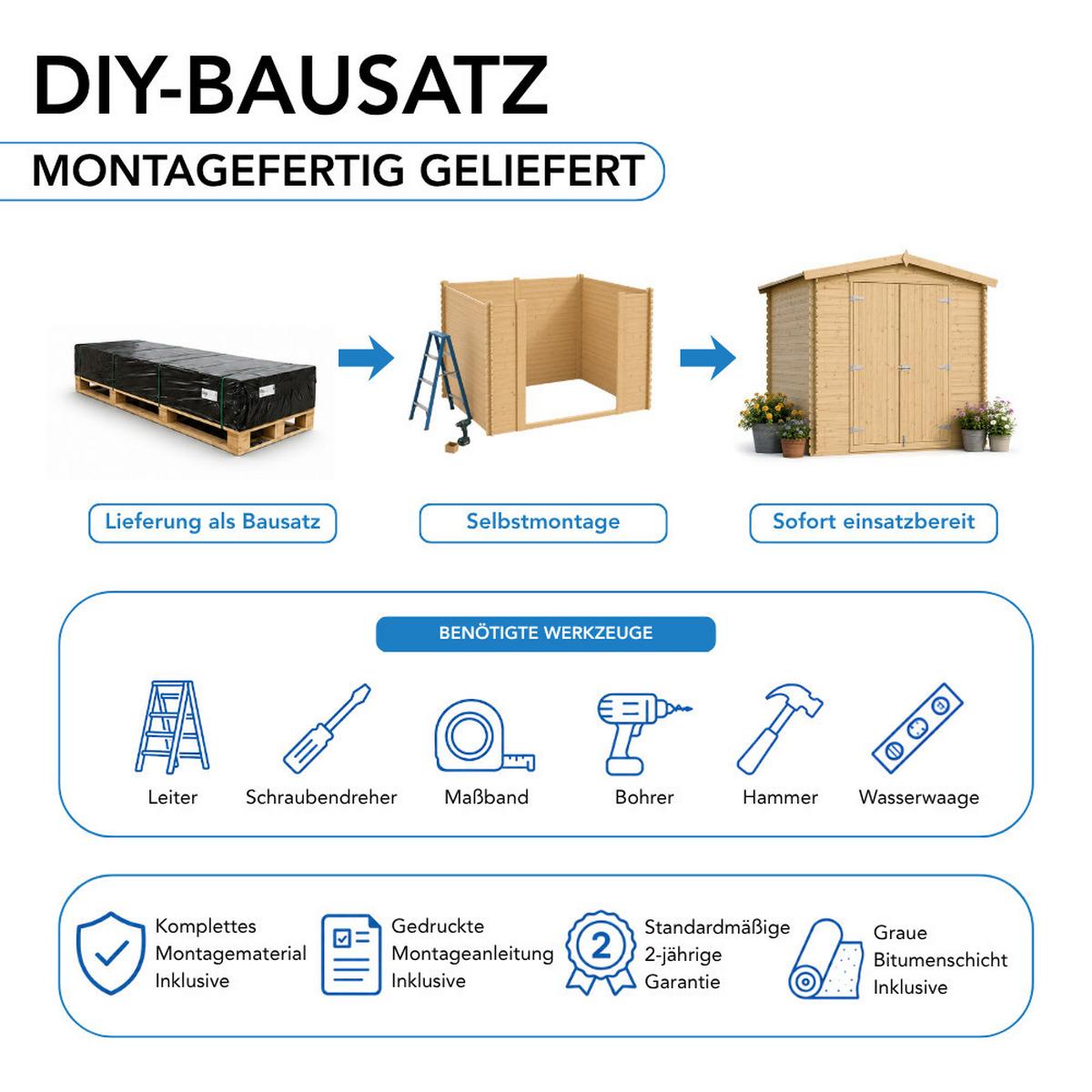 GARTENHAUS HOLZ M367C1 1,98 m² - Naturfarben, Holz (196/218/136cm) - Timbela