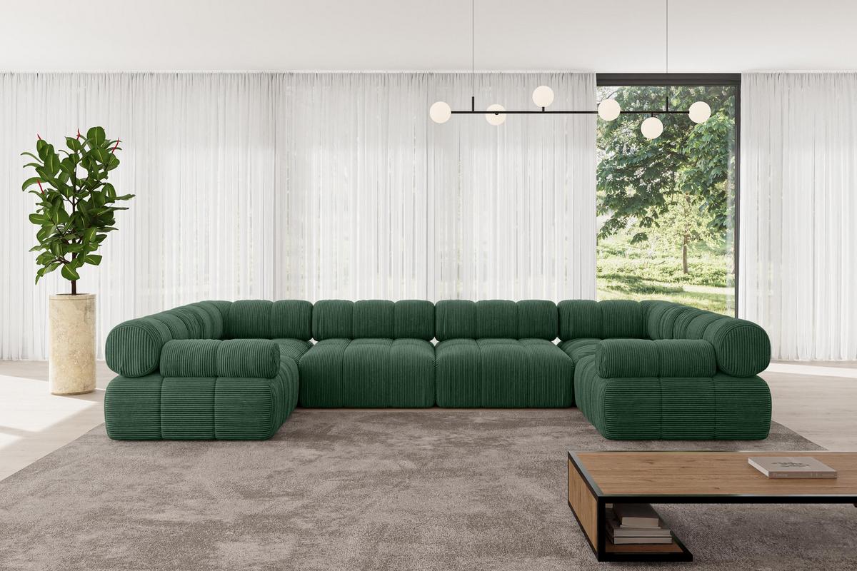WOHNLANDSCHAFT modulares Sofa Birno-U2 - 380x190x70 cm Grün Cord - Grün, Holzwerkstoff/Textil (380/70/190cm) - ALTDECOR