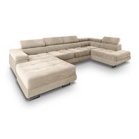 WOHNLANDSCHAFT CASONE R-S Creme Velours-Stoff mit Schlaffunktion - Silberfarben/Creme, Holz/Textil (345/90/202cm) - MASSENO