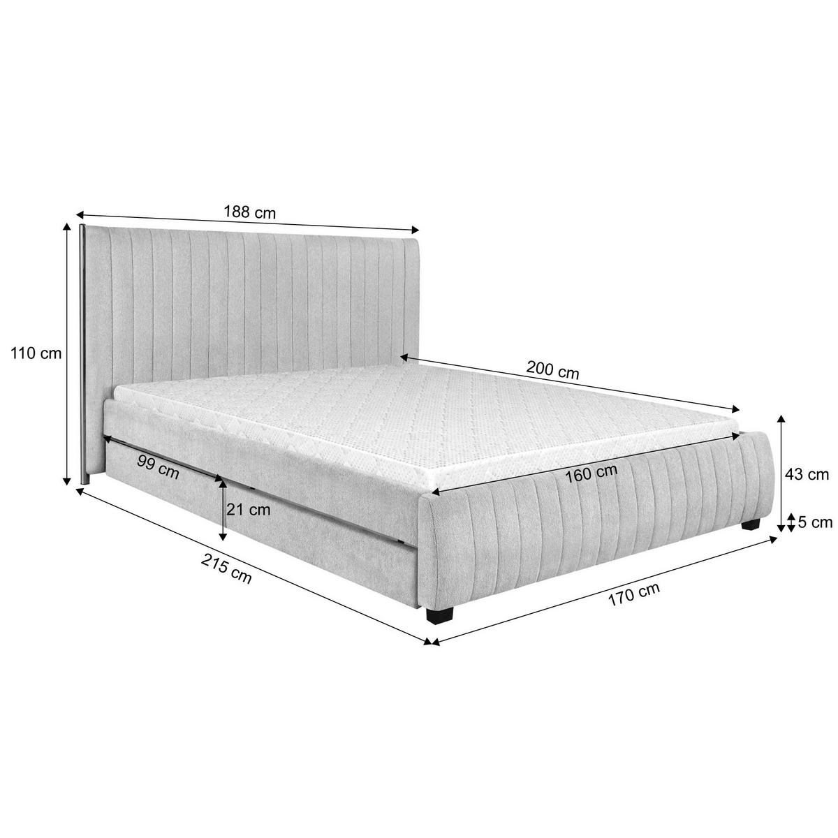 POLSTERBETT Calma mit Schaumstoffmatratze 10 cm, 2 Bettkastenschubladen, 160x200 cm, Bouclé-Stoff, Dunkelgrau - Dunkelgrau, Textil (160/200cm) - Beautysofa