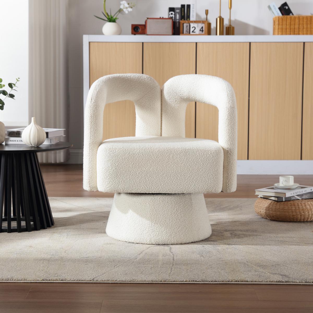 DREHSESSEL 360° Boucle Akzentstuhl Polstersessel für Wohnzimmer & Büro - Beige, Textil (67/74/55cm) - Urban Meuble