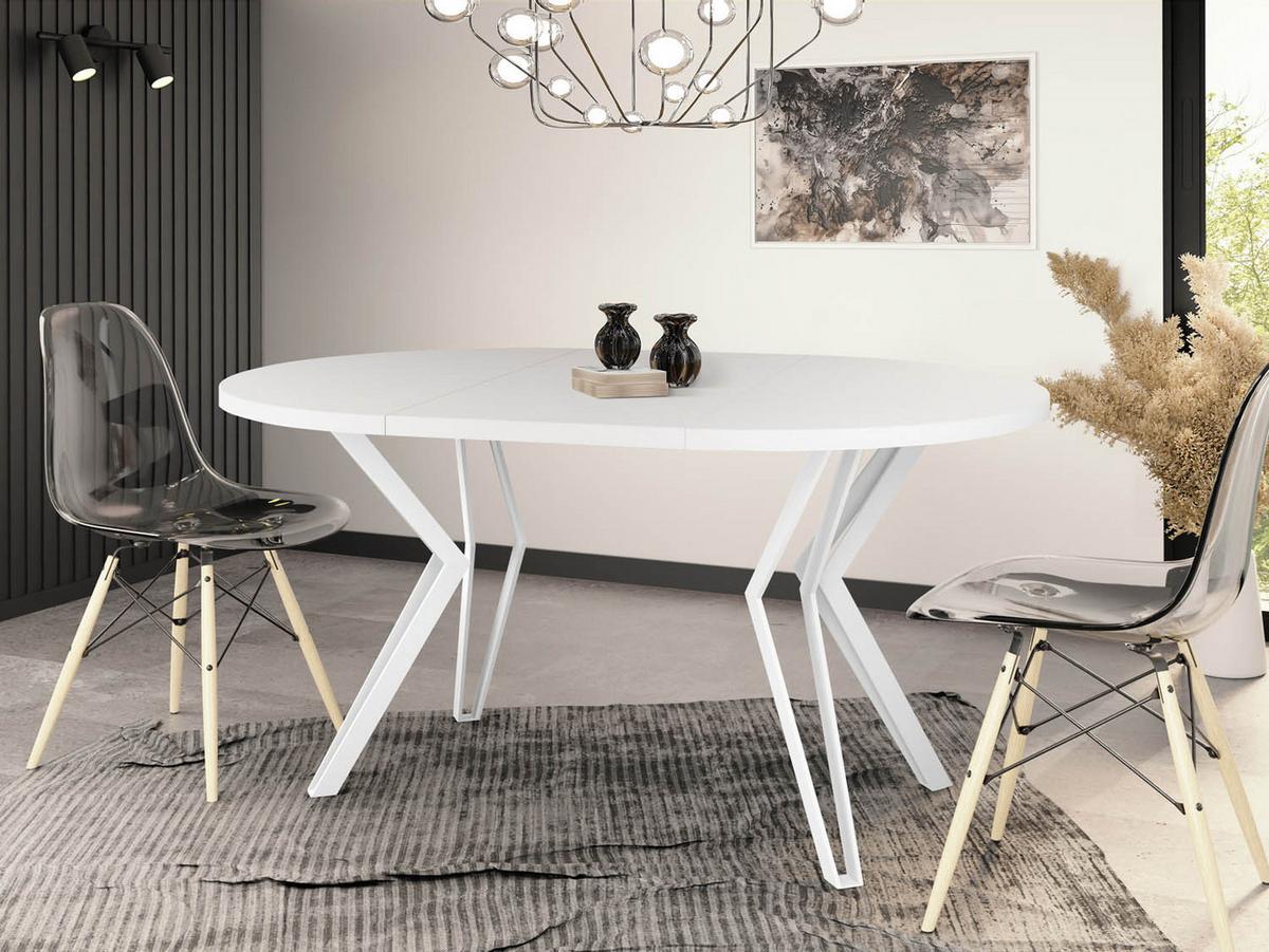 ESSTISCH Austin runder ausziehbarer, Weiß 100-180/100/76 cm - Weiß, Holzwerkstoff/Metall (100/180/76cm) - WFL GROUP