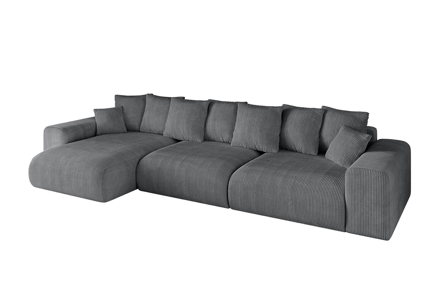 ECKSOFA Ottomane links ESKAR-L2 364x176x72 Dunkelgrau Cord - Dunkelgrau/Schwarz, Holzwerkstoff/Kunststoff (364/176cm) - ALTDECOR