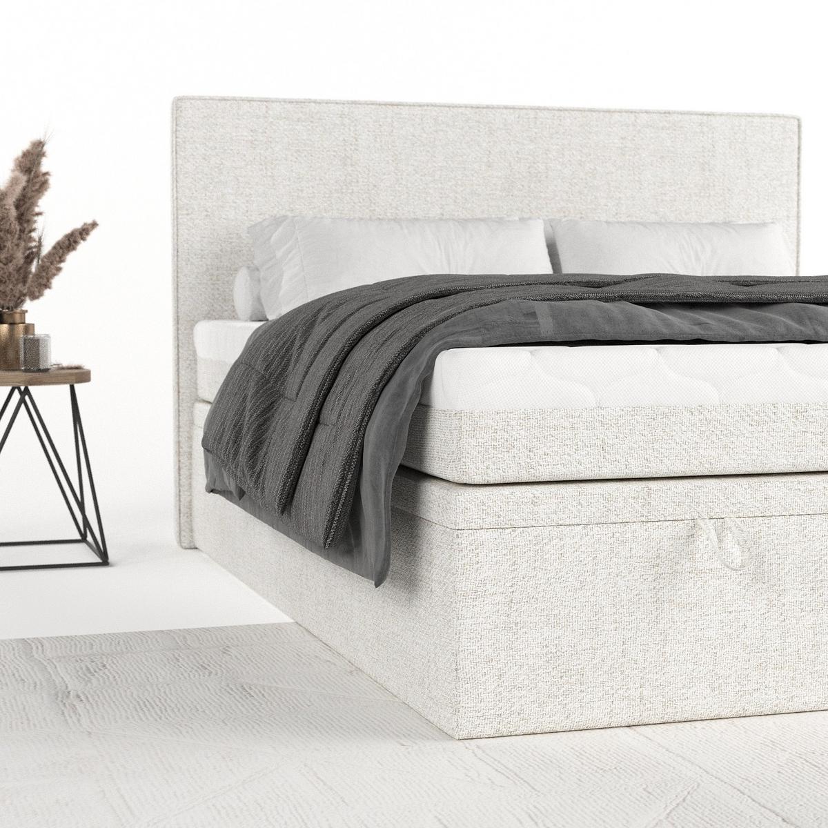 BOXBETT Zalla 140/200 cm Creme im Neve Stoff - Creme/Schwarz, Holz/Holzwerkstoff (140/200cm) - AltaBeds