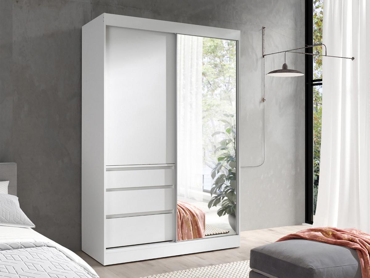 SCHWEBETÜRENSCHRANK Haiti 140 mit Spiegel - Weiß, Holzwerkstoff (140/216/65cm) - MIRJAN24