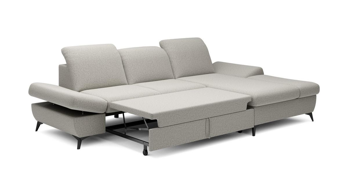 ECKSOFA FELICE R-S Beige Geflochtener Stoff mit Schlaffunktion - Beige, Holz (284/166cm) - MASSENO
