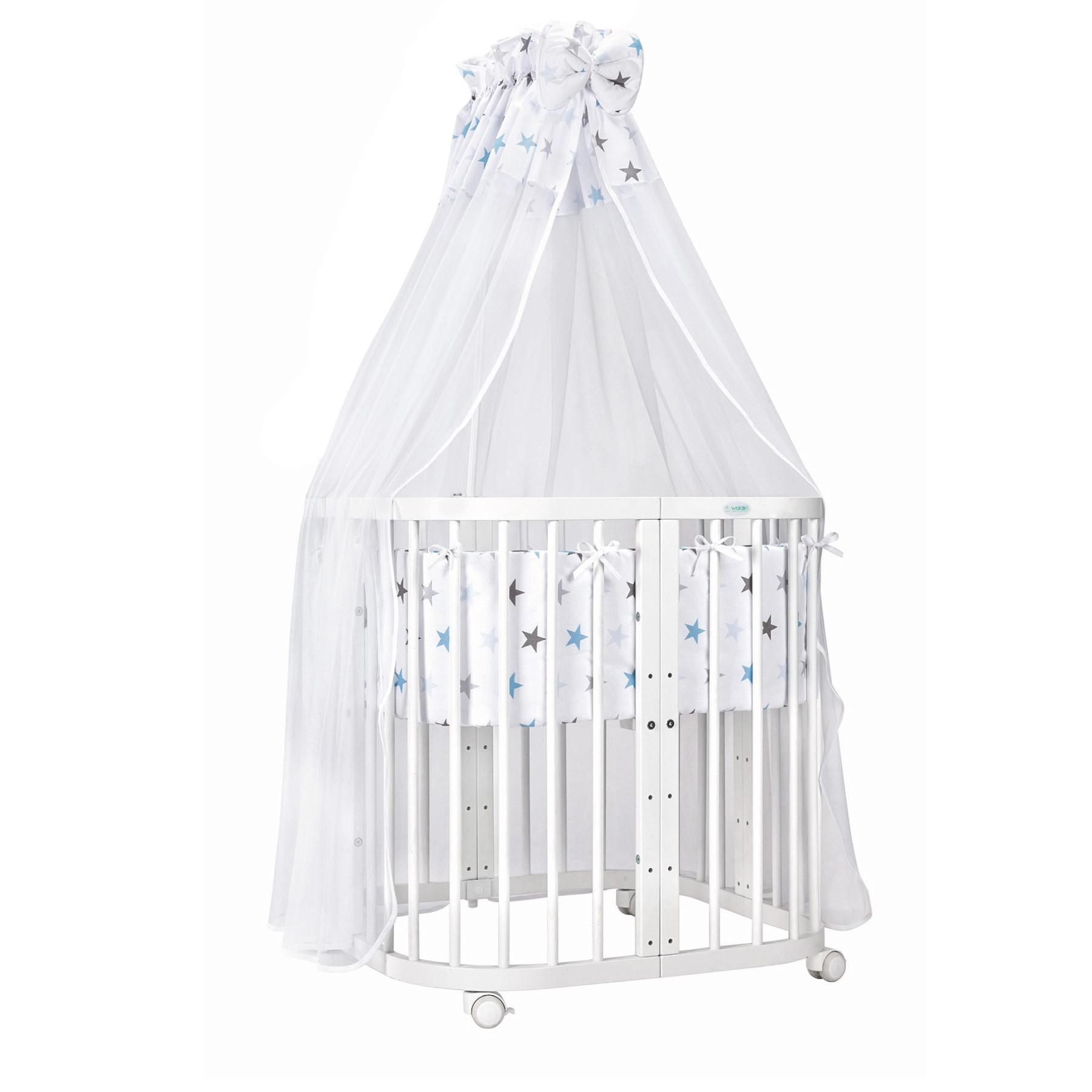 BABYBETT WHITE, 7in1 mit Matratze - Weiß/Hellblau, Holz (73/123cm) - waldin