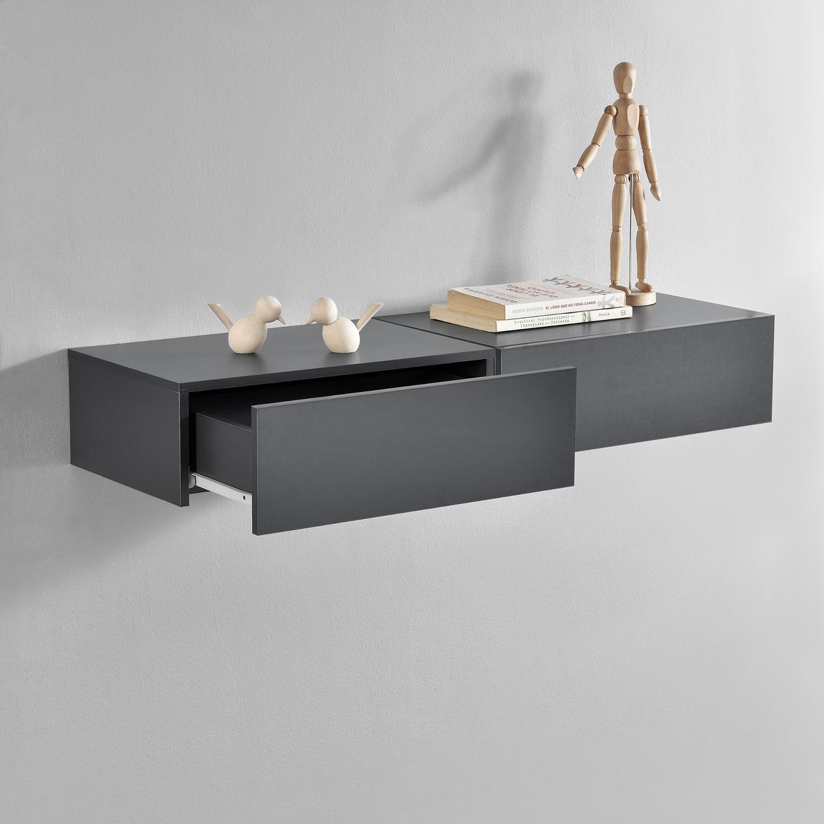 NACHTTISCH Oslo, 2er Set, hängend, mit Schublade - Dunkelgrau, Holzwerkstoff (46/15/30cm) - [en.casa]