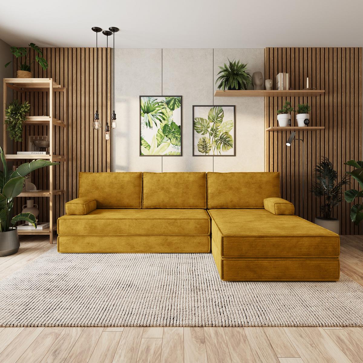 ECKSOFA ANKO modulares Boneless Sofa mit Schlaffunktion Gelb Kordstoff - Gelb, Textil (270/160cm) - MASSENO
