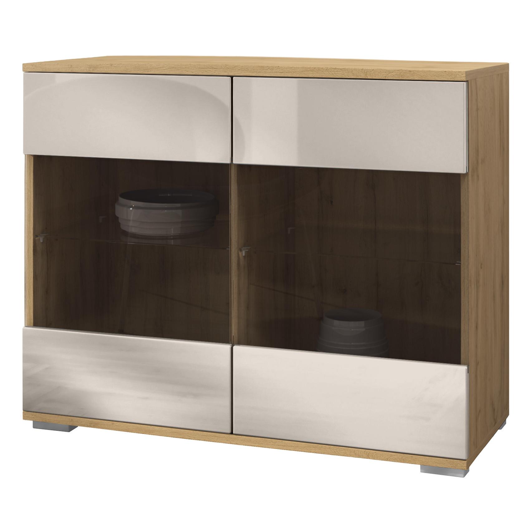 KOMMODE Bari Sandgrau Hochglanz - Sandfarben, Holzwerkstoff (92.5/75.5/35cm) - Vladon