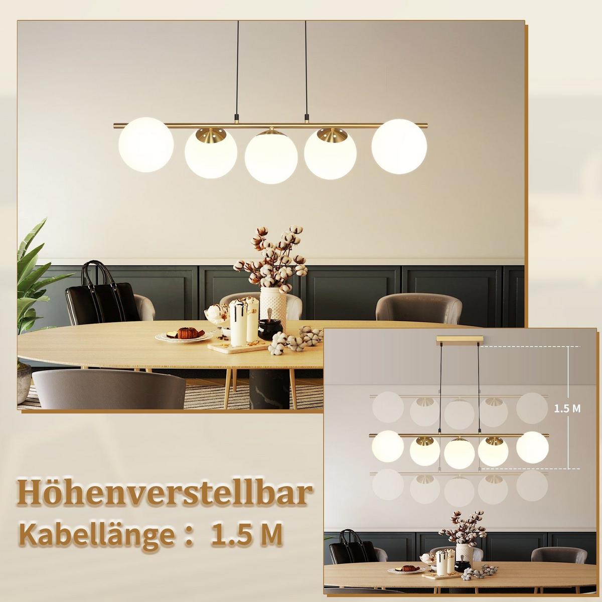 PENDELLEUCHTE Lorenz 5-flammig 90/20/174 cm - Goldfarben, Metall (90/20/174cm) - Nettlife