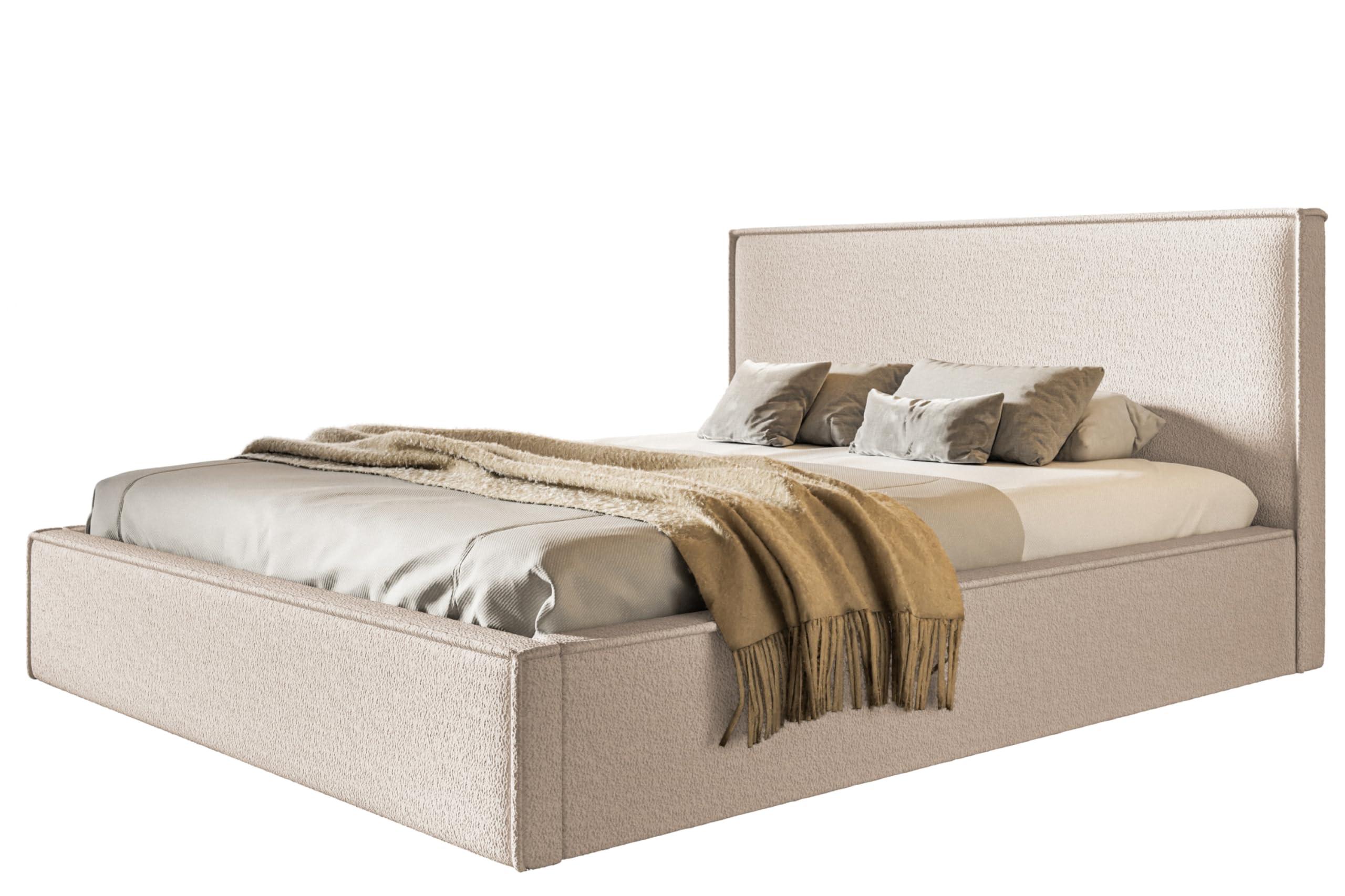 BETT 200x200 - Polsterbett mit Bettkasten und Metallrahmen - Modern Betten - Kuscheliger Catch-Me-Stoff - Kollektion Milano - Beige - Beige, Holz/Textil (200/200cm) - Alpi-Möbel