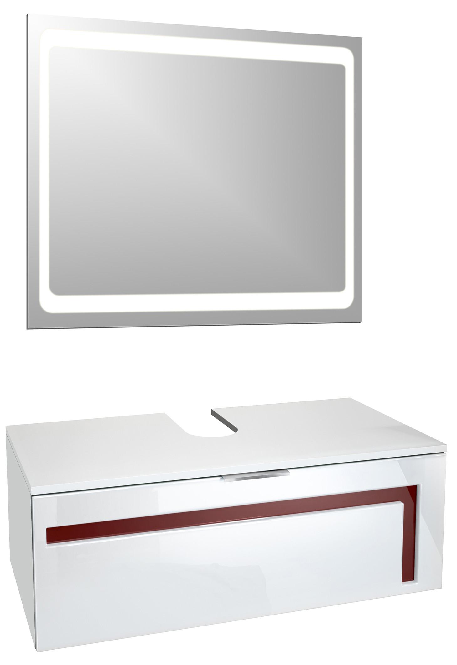 WASCHBECKENUNTERSCHRANK Aloha Absetzungen in Bordeaux Hochglanz - Bordeaux, Holzwerkstoff (96/36/51cm) - Vladon