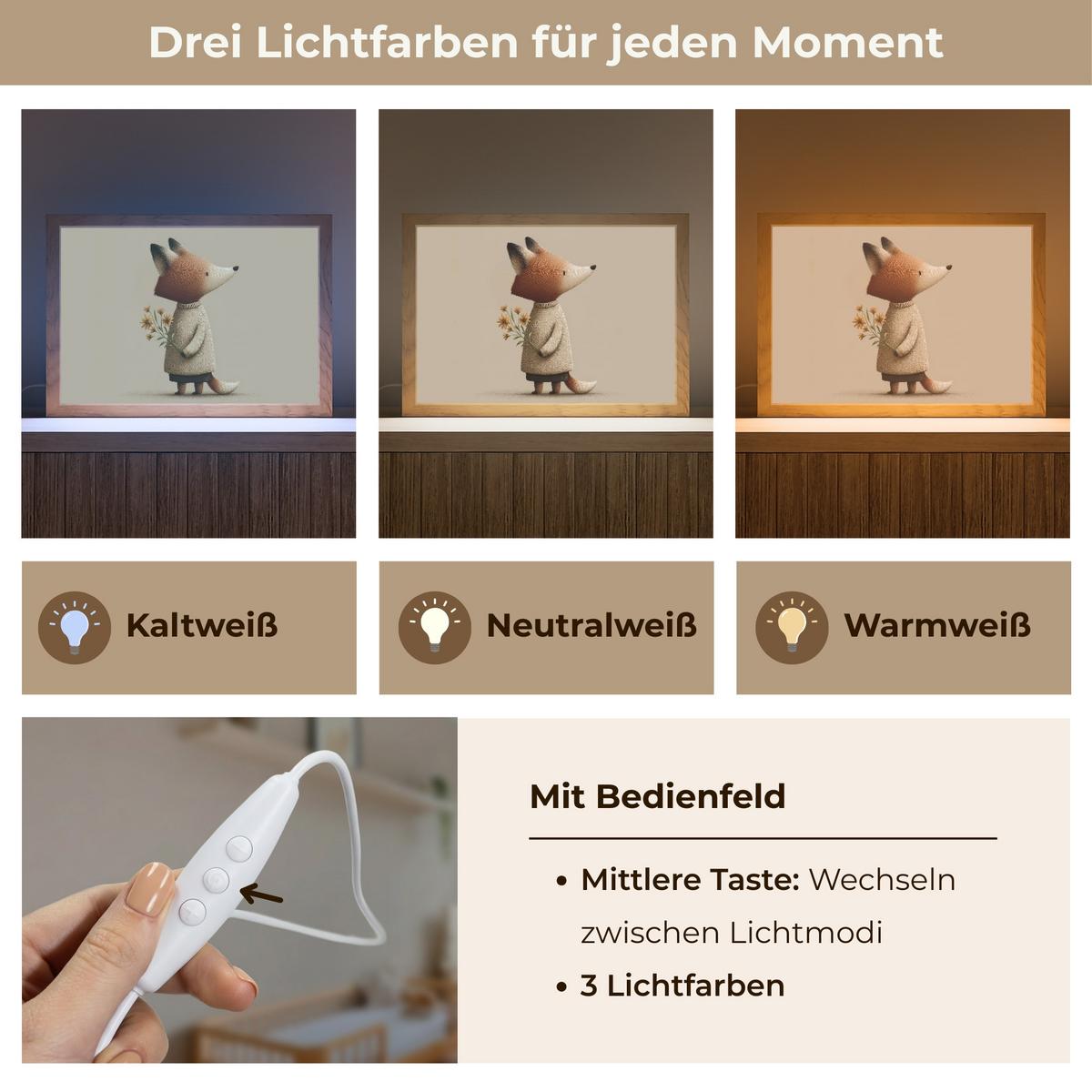 NACHTTISCHLAMPE Fuchs - Gelbe Blumen - Minimalistisch 30x20 cm - Taupe, Holzwerkstoff (8/30/20cm) - OnlyWow