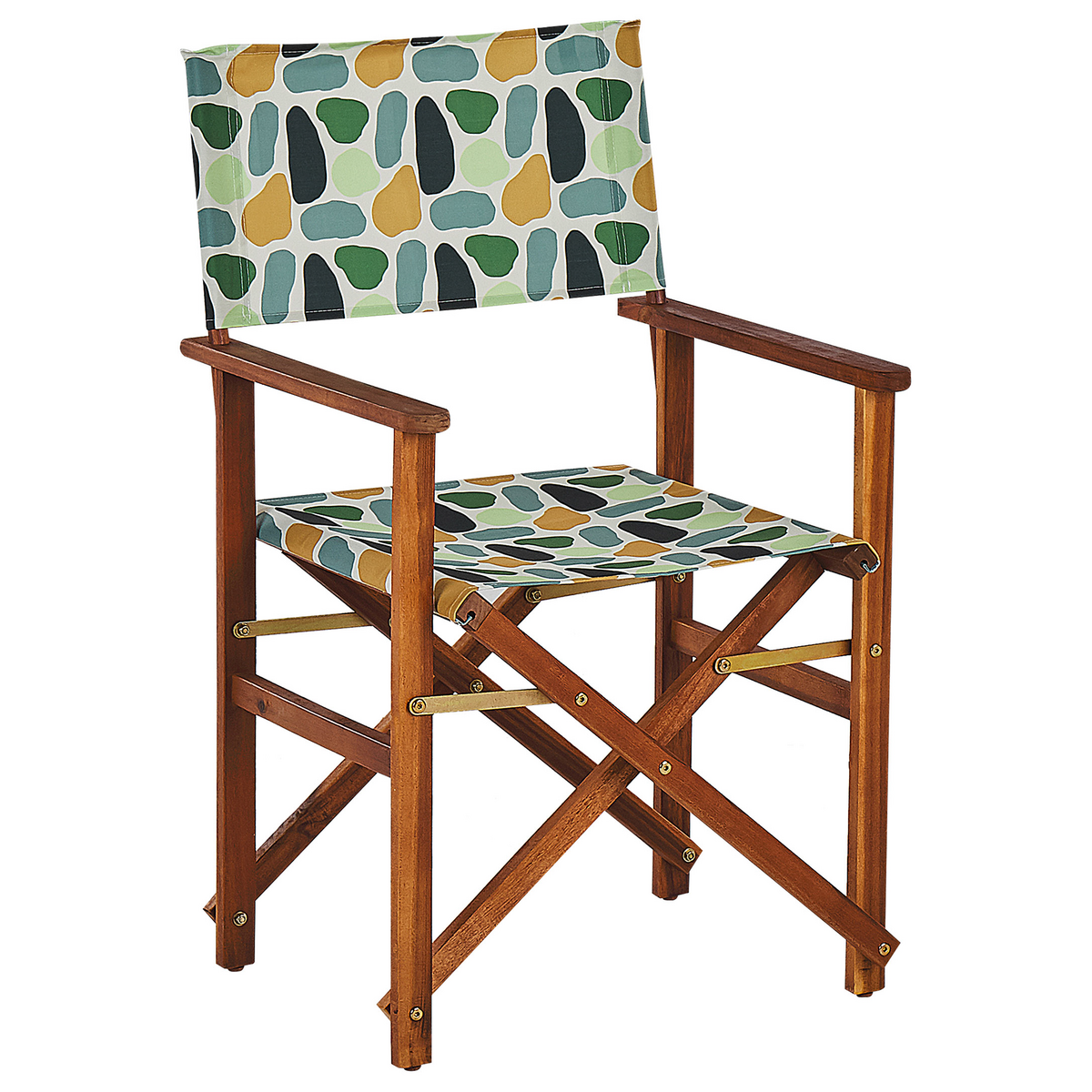 GARTENSTUHL 2er-Set Akazienholz dunkelbraun Auflagen cremeweiß/mehrfarbig Fleckenmuster Cine - Dunkelbraun/Creme, Holz (50/91/50cm) - Beliani
