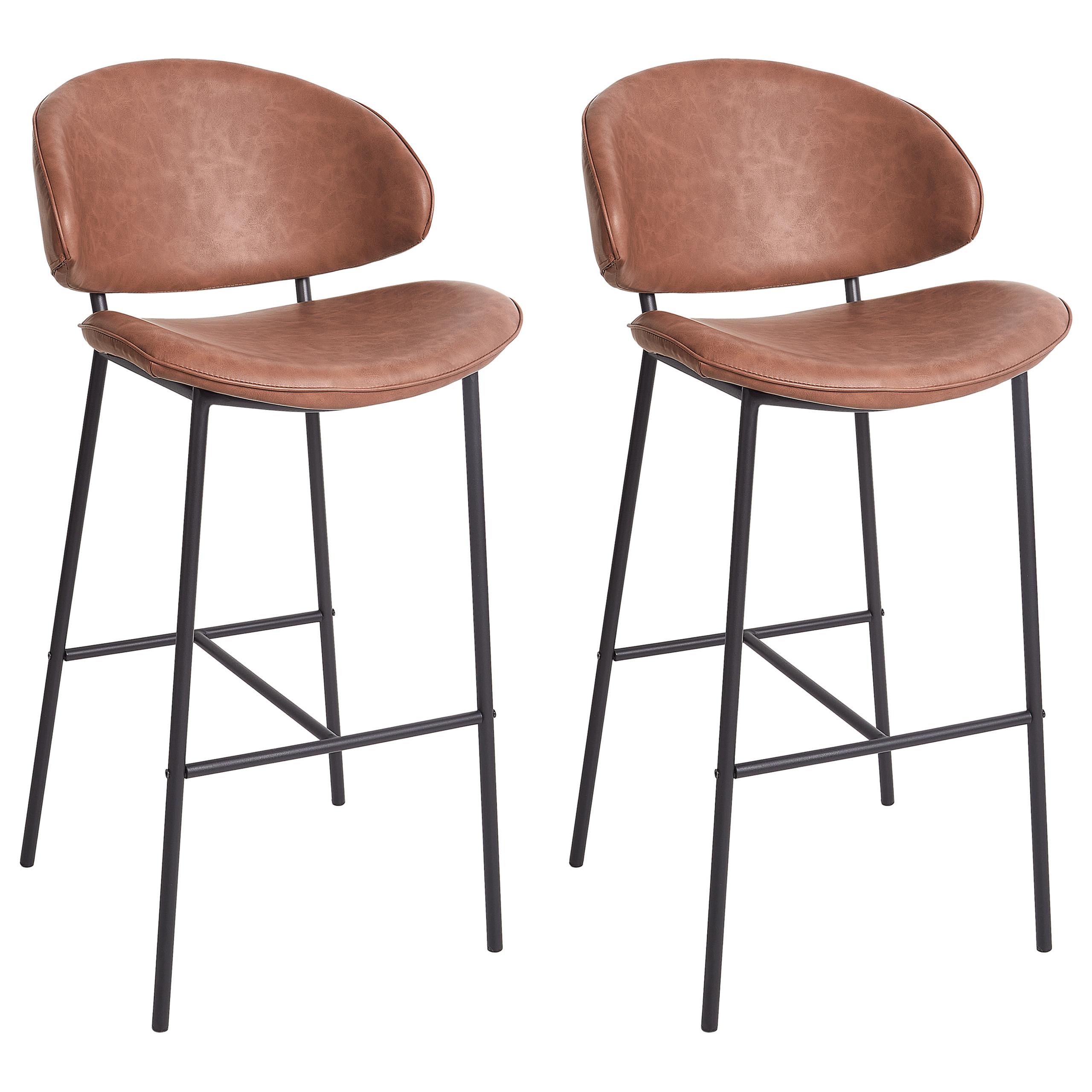 BARSTUHL 2er-Set Kunstleder Braun Kiana - Braun, Kunststoff (49/104/59cm) - Beliani