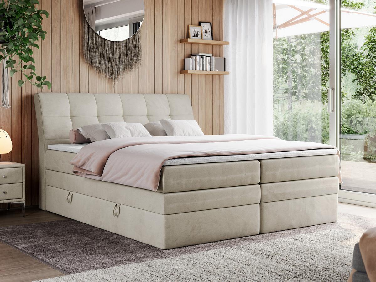 BOXSPRINGBETT GOLD-10 KING 160/200 Beige Velvet - H3 - Beige, Holz/Textil (160/200cm) - MKS