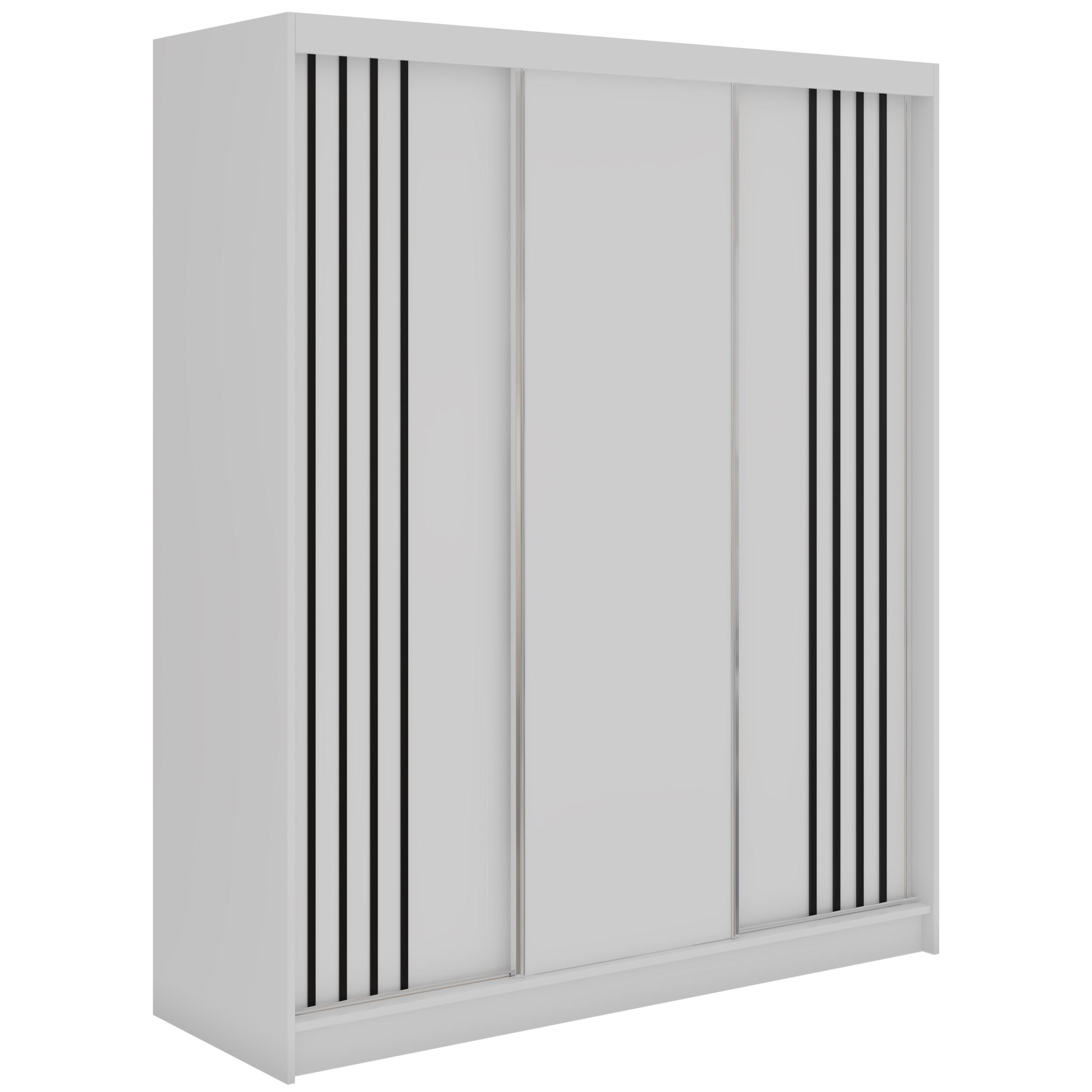 SCHWEBETÜRENSCHRANK mit Lamellen und Schubladen NAURU - 180 - Weiß und Schwarz - Schwarz/Alufarben, Holzwerkstoff/Metall (180/216/61cm) - MKS