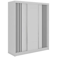 SCHWEBETÜRENSCHRANK mit Lamellen und Schubladen NAURU - 180 - Weiß und Schwarz - Schwarz/Alufarben, Holzwerkstoff/Metall (180/216/61cm) - MKS