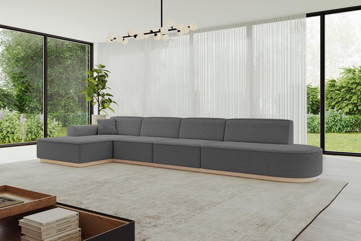 ECKSOFA Ottomane Links IREA-L3 - 412x165x80 cm Grau - Olivgrün, Holzwerkstoff/Textil (412/165cm) - ALTDECOR