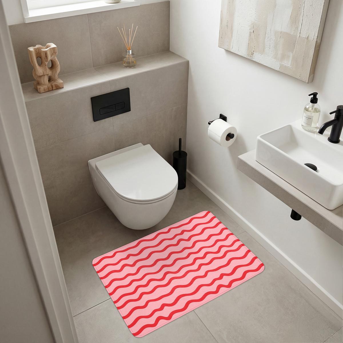 BADEMATTE Verspielt - Muster - Rot 90x60 cm - Rosa, Textil (90/60cm) - OnlyWow