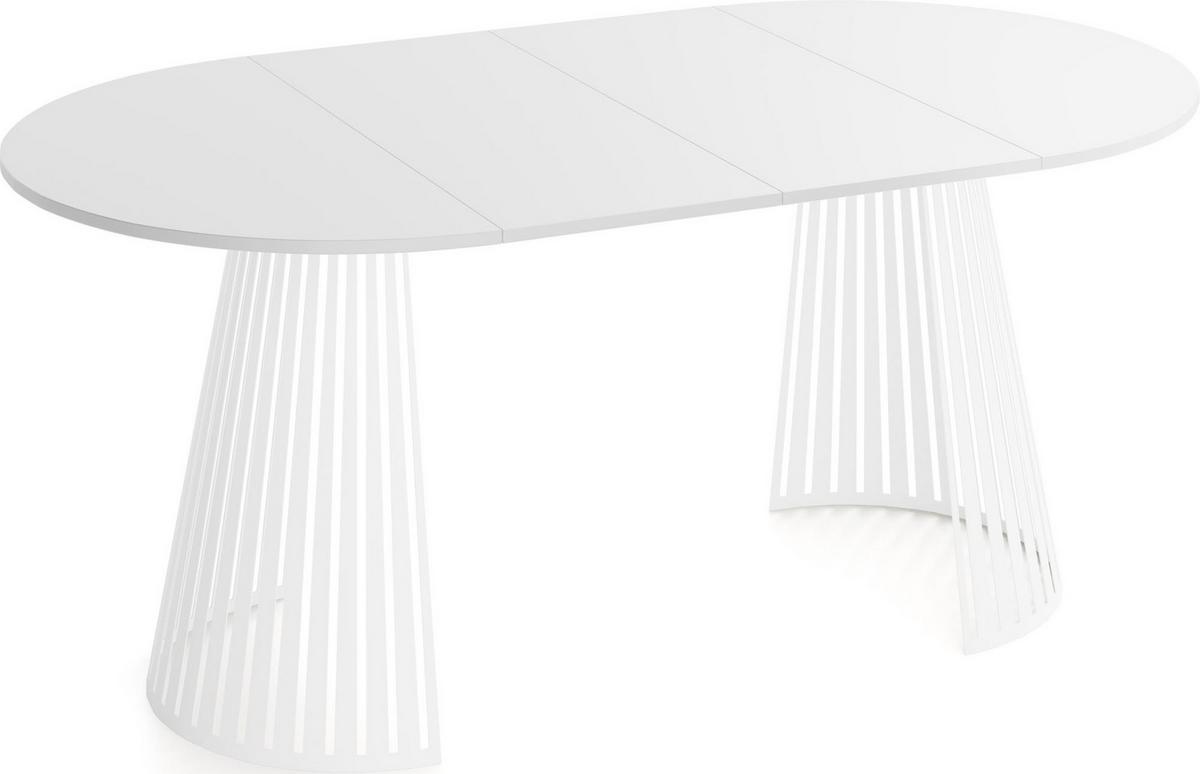 ESSTISCH Naro rund ausziehbar mit Weißem Lamellen-Metallgestell, Weiß 100-180/100/76 cm - Weiß, Holzwerkstoff/Metall (100/176/76cm) - WFL GROUP