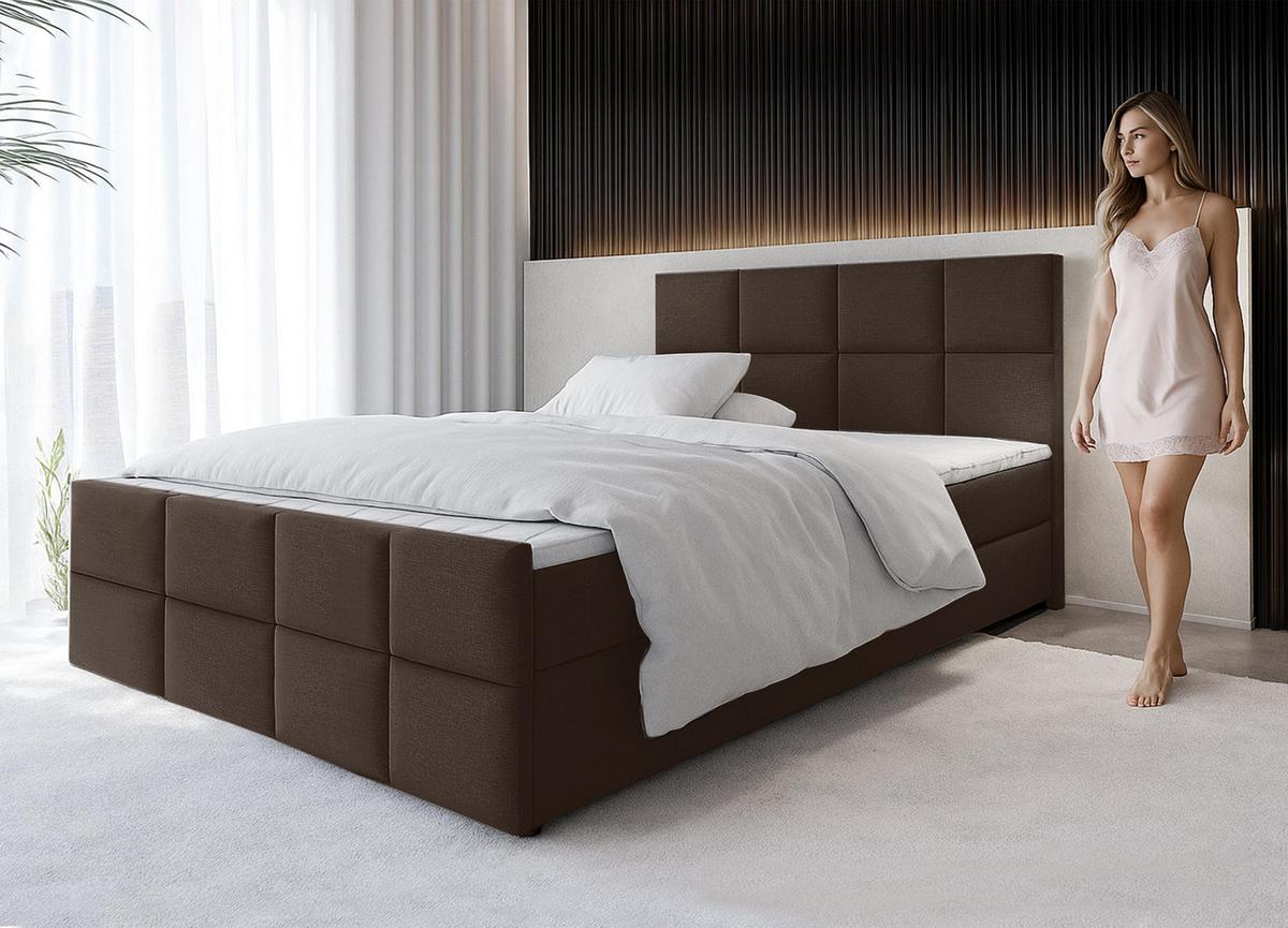 BOXBETT ALEYNA 160x200 cm mit Bettkasten und Matratze - Braun + TOPPER - Schwarz/Braun, Holz/Holzwerkstoff (160/200cm) - AX Living