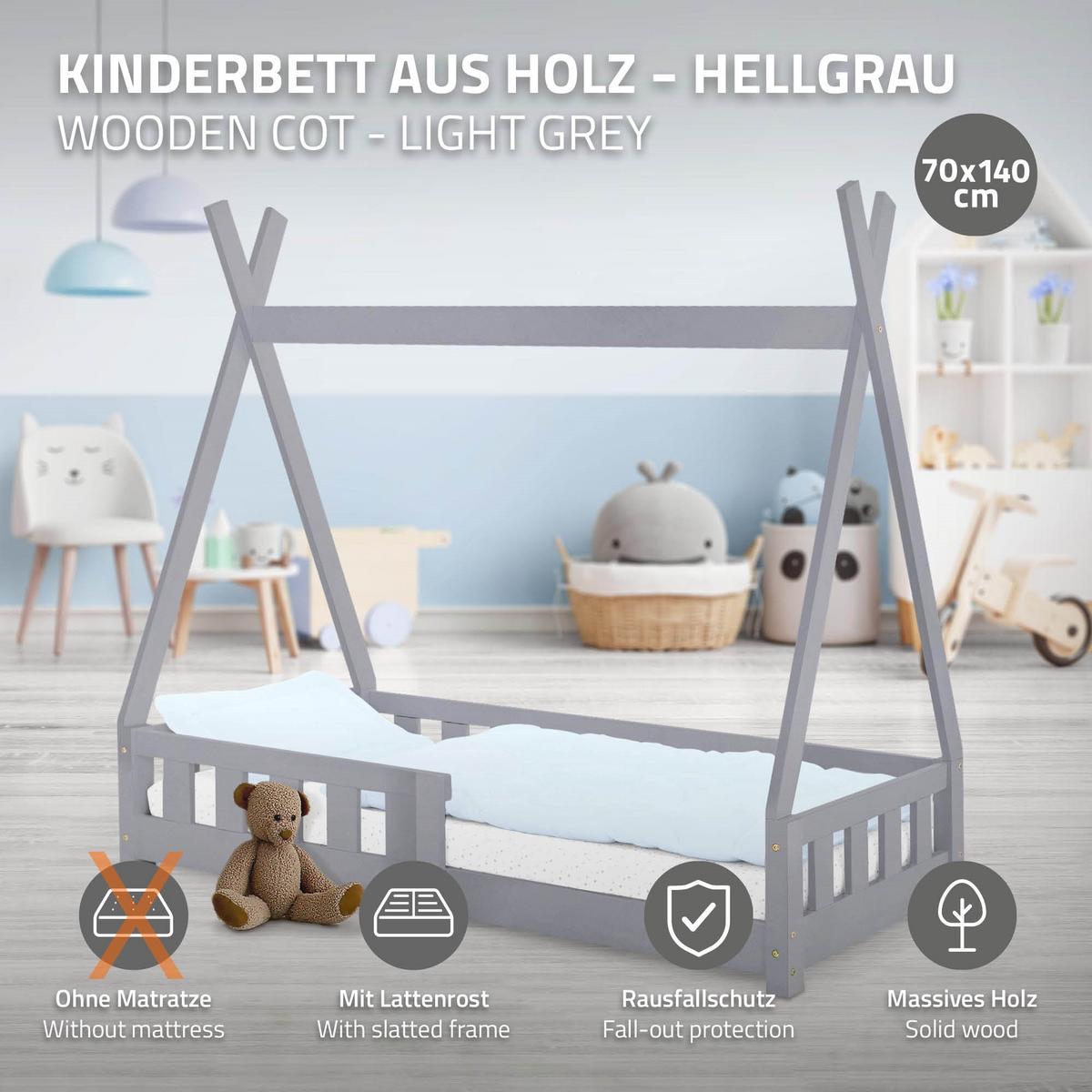 KINDERBETT Tipi 70x140 cm Hellgrau - Hellgrau, Holz (70/140cm) - ML-DESIGN