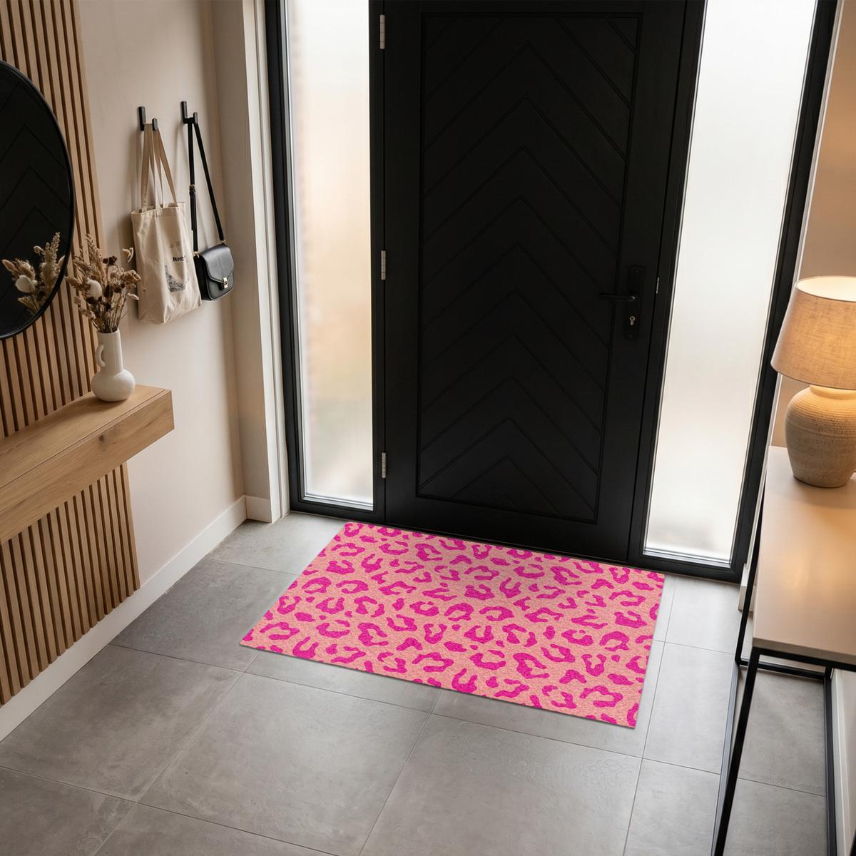 FUSSMATTE Pantherdruck - Rosa - Tierdruck - Minimalistisch Sauberlaufmatte 120x80 cm - Pink, Kunststoff (120/80cm) - MuchoWow