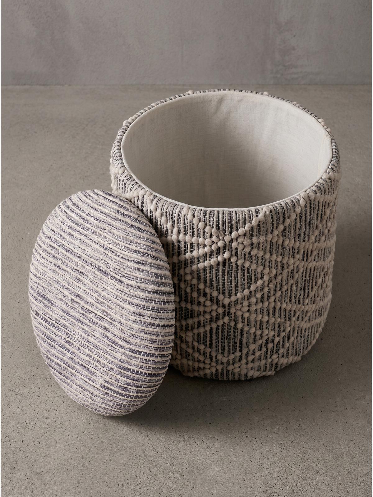 SITZHOCKER RHONE, Stoff, mit Textilbezug, Grau-Beige, Ø 40 x 45 cm - Grau, Textil (40/45/40cm) - KADIMA DESIGN