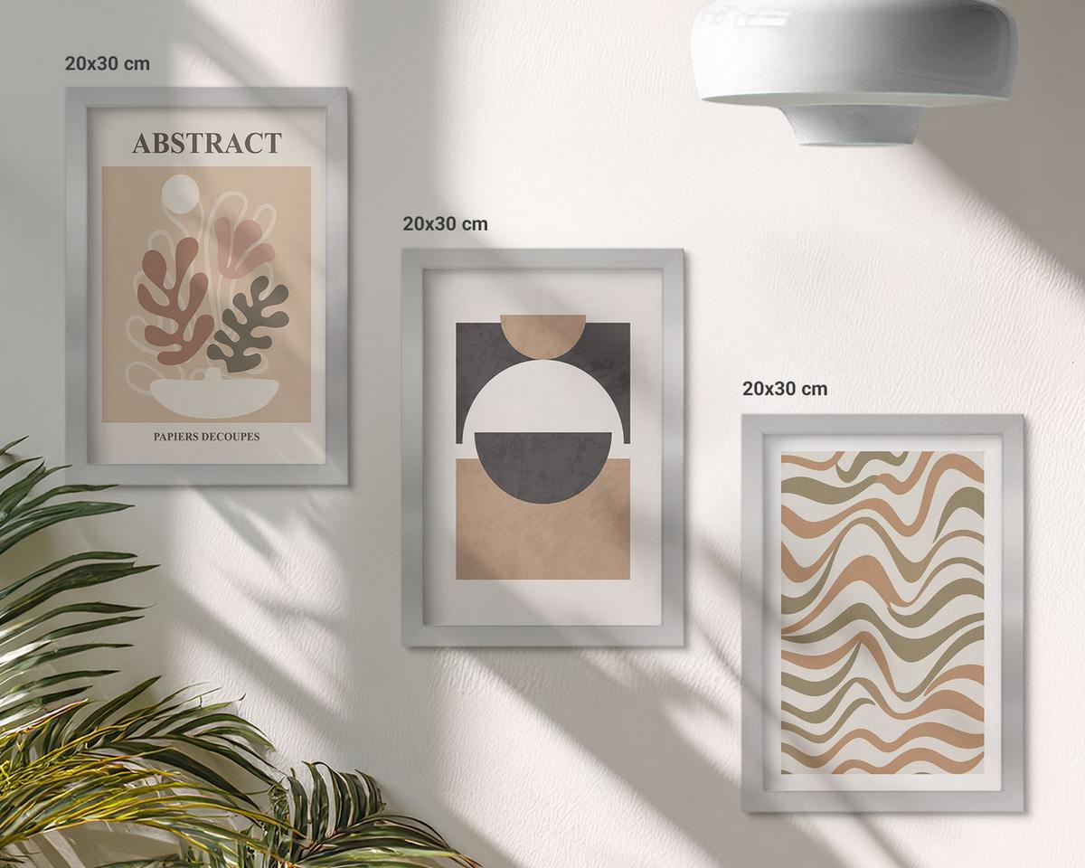 BILDER SET 3er Set - 20x30 cm Silberner Rahmen - Abstrakte Formenmuster - Silberfarben, Kunststoff (20/30cm) - TULUP