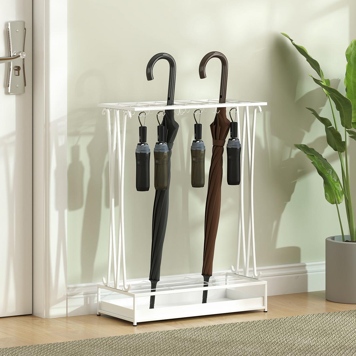 SCHIRMHALTER Stahl Weiß - Weiß, Metall (24/68/50cm) - HOMCOM