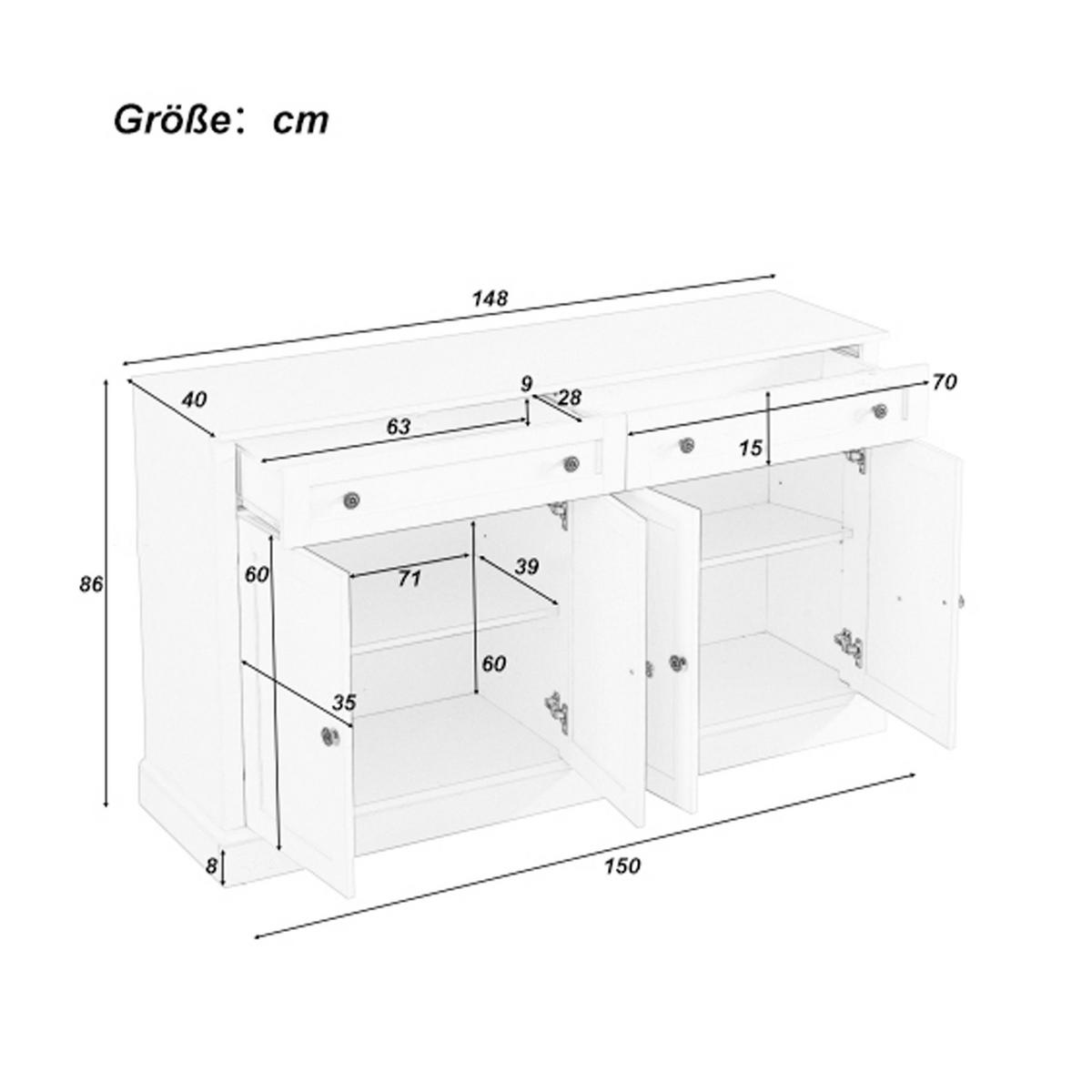 SIDEBOARD 150 cm in Antik Weiß - Creme, Holzwerkstoff (150/86/40cm) - Urban Meuble