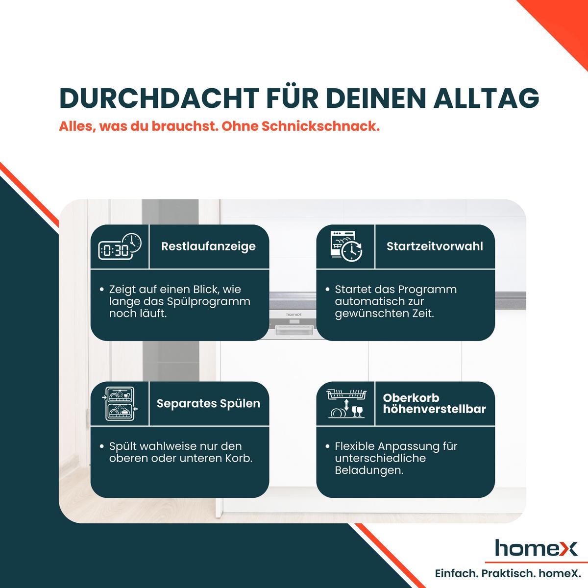 GESCHIRRSPÜLER teilintegrierbar 60 cm, Einbau Spülmaschine - 14 Maßgedecke, 7 Programme, AquaStop, 44 dB - Silberfarben, Kunststoff/Metall (59.8/81.5/57cm) - homeX