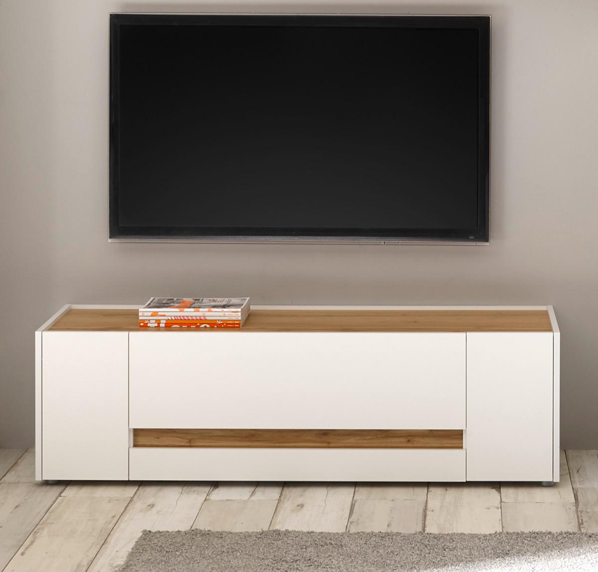 TV-LOWBOARD weiß, Eiche Wotan, TV Unterschrank 140 cm mit Türen und Schublade - Eiche Wotan/Schwarz, Holz/Holzwerkstoff (140/40/45cm) - Furn.Design