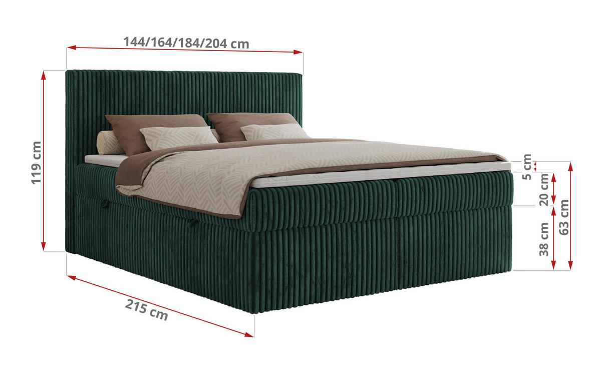 BOXSPRINGBETT TILIANO 160/200 - Dunkelgrün Cord - H4 - Dunkelgrün, Textil (160/200cm) - MKS