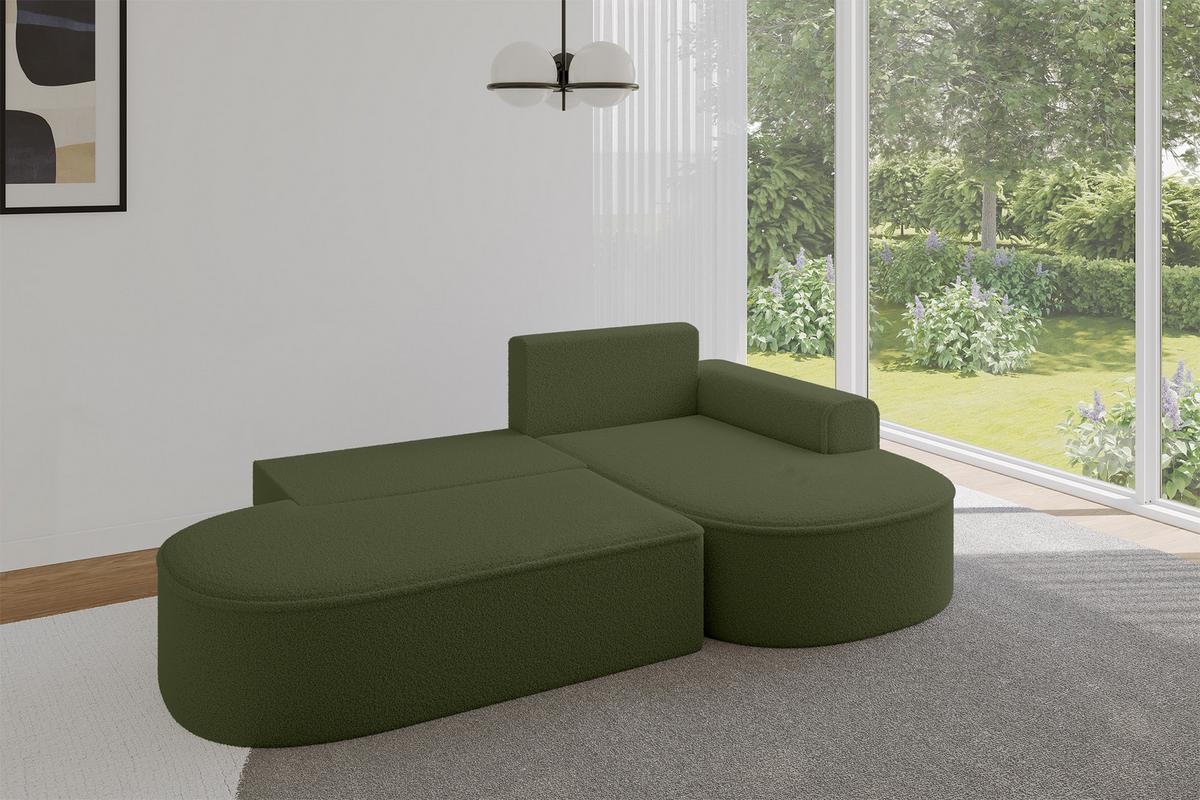 ECKSOFA mit Schlaffunktion und Bettkasten Ottomane Rechts MARI-L1-S - 283x167x73 cm Grün Bouclé - Schwarz/Grün, Holzwerkstoff/Kunststoff (167/283cm) - ALTDECOR