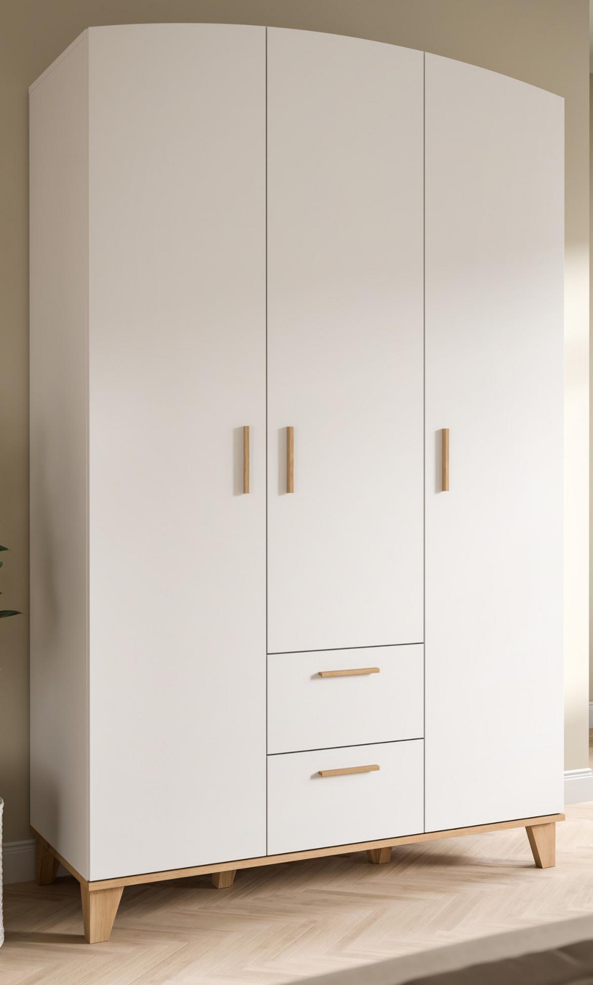 KLEIDERSCHRANK in weiß, Eiche Artsian 122 x 194 cm, Drehtürenschrank 3-türig skandinavisch - Eichefarben/Weiß, Holzwerkstoff (122/198/51cm) - Inn.Furn