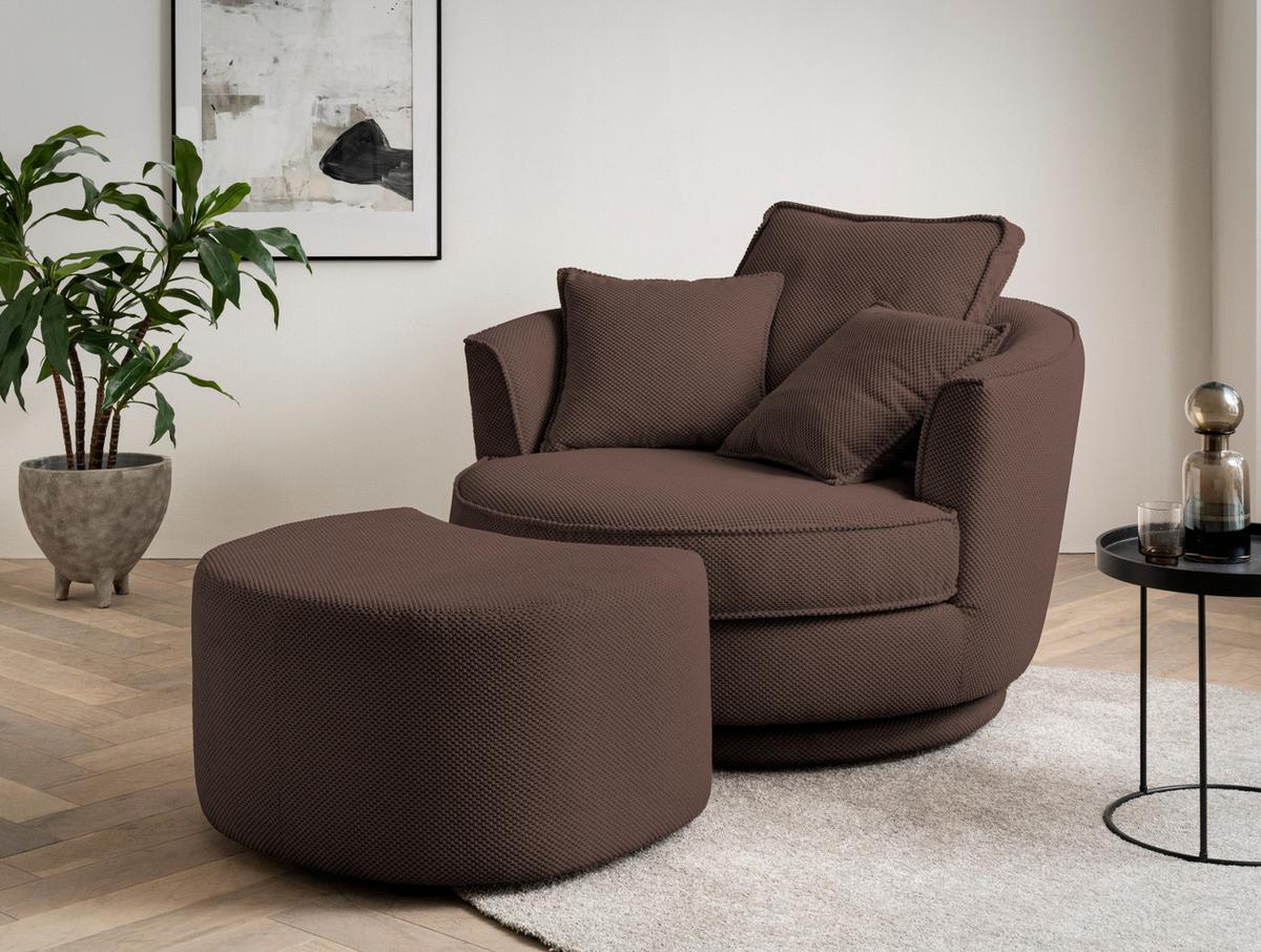 DREHSESSEL braun Web-Velours, XL Sessel 360° drehbar inklusive 3 x Kissen - Braun, Kunststoff/Textil (120/86/120cm)